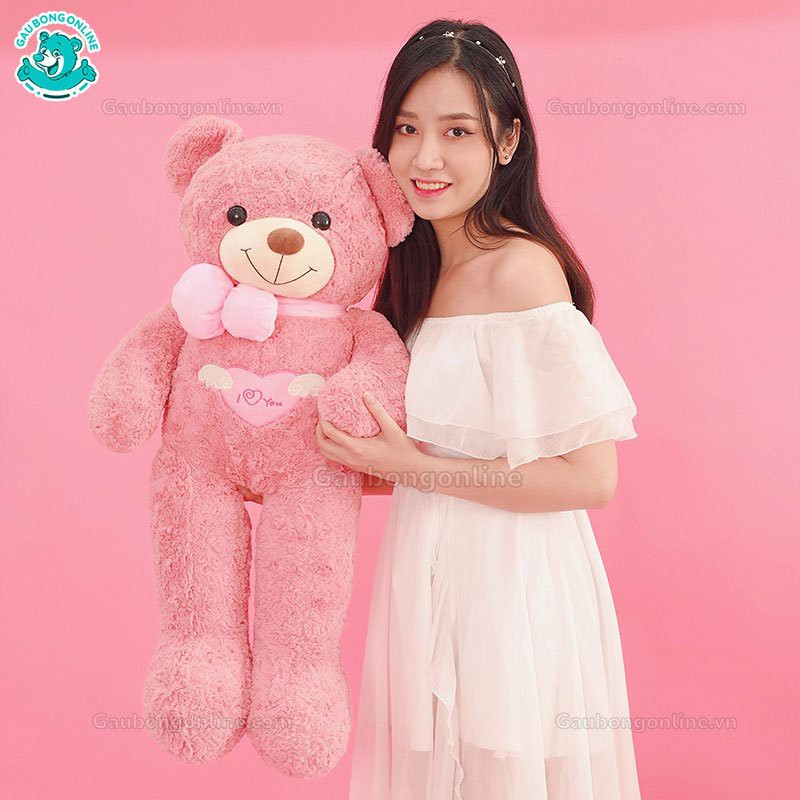 Gấu Bông Teddy Cao Cấp Angel hồng lông xoắn 80cm - 1m1 - 1m3 - 1m6. Quà tặng Đẹp và ý nghĩa.