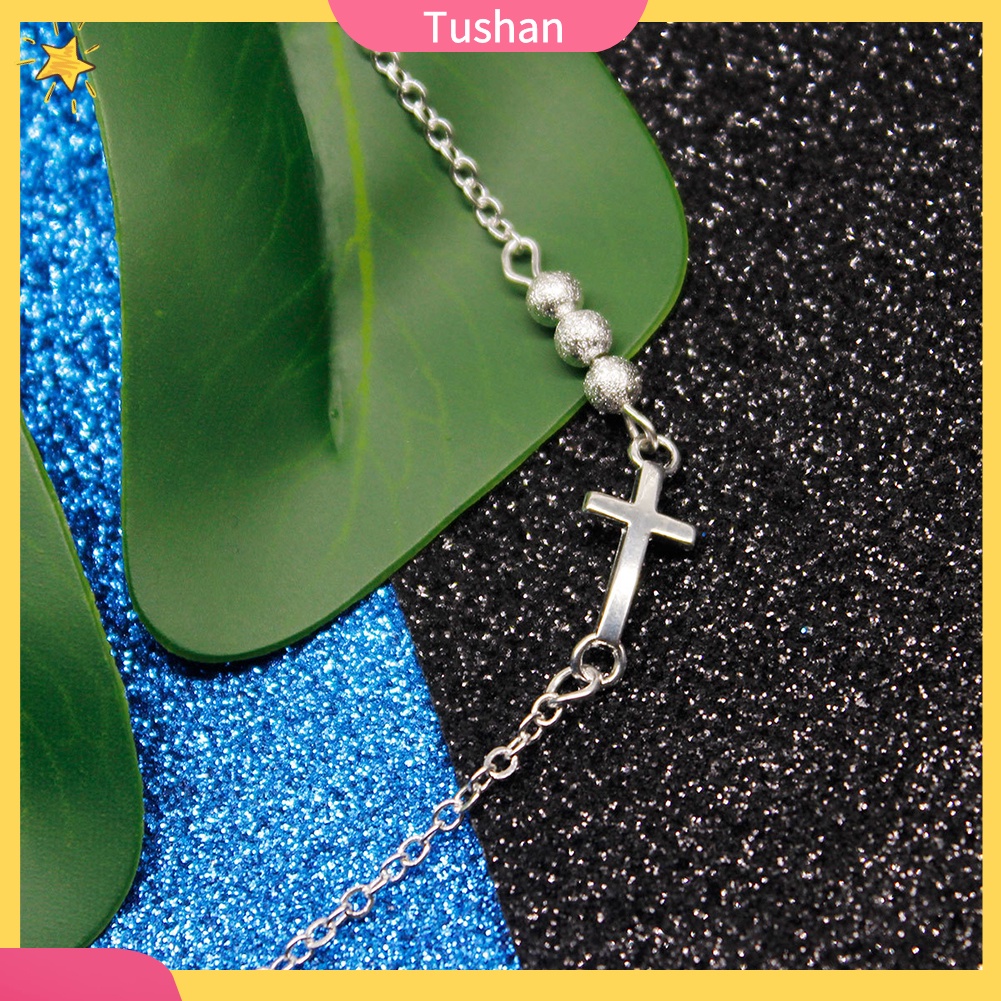 TUSH_Fashion Women Beaded Cross Charm Bracelet Chain Hand Jewelry Birthday Gifts