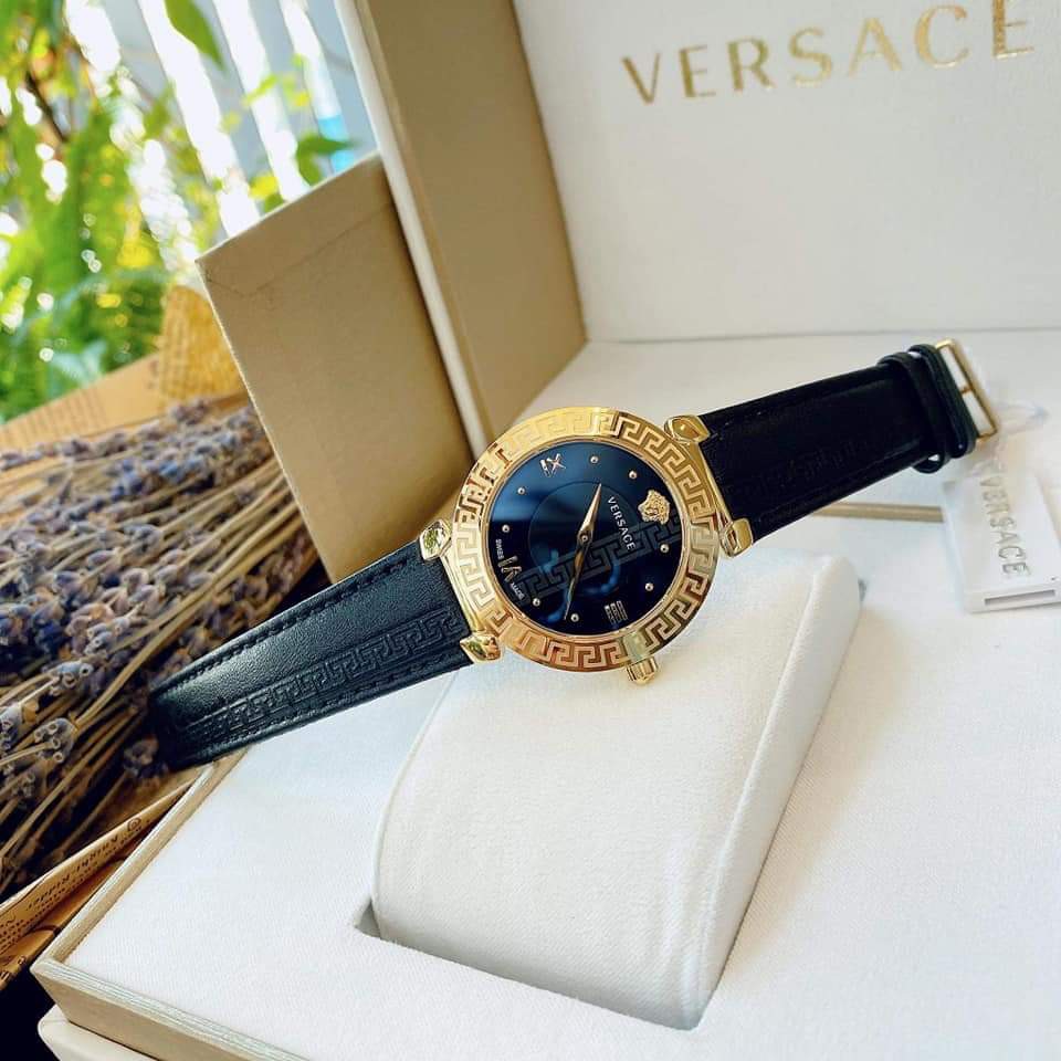Đồng hồ nữ chính hãng Versace Daphnis da đen gold -Kính Sapphire - dây da dập