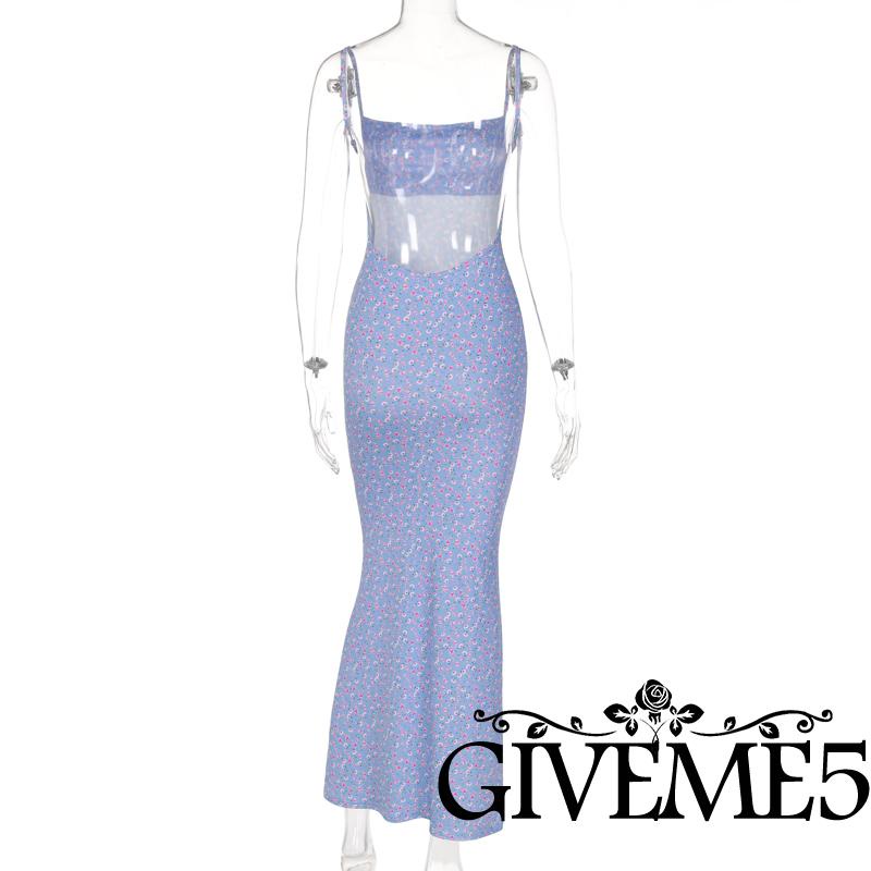 Đầm Dài Hai Dây Ôm Dáng Hở Lưng In Họa Tiết Hoa Dành Cho Nữ