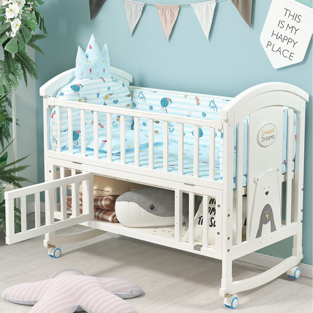 Cũi gỗ trắng đa năng 6 chế độ cho bé RUNA KIDS chất liệu gỗ thông New Zealand bảo hành 3 năm( tặng ga chun)