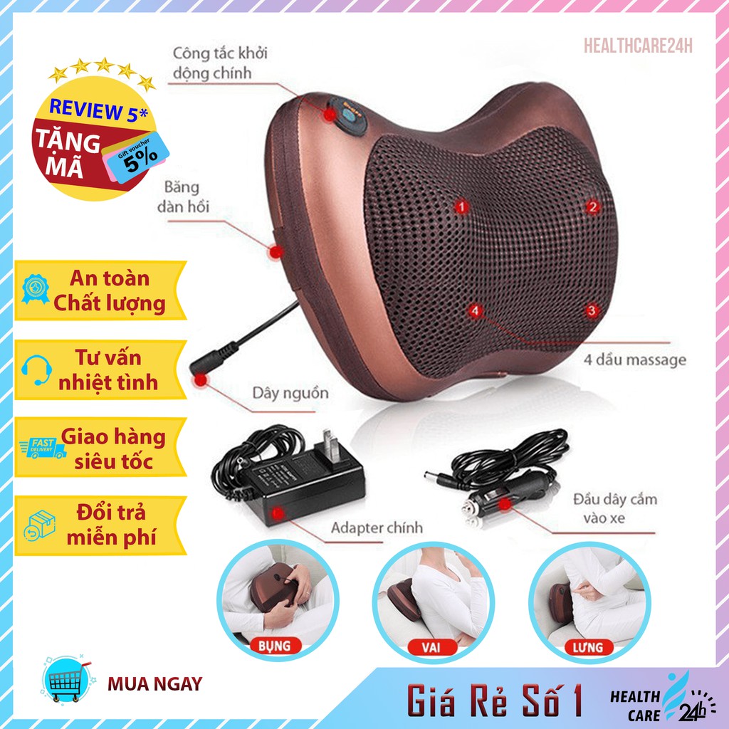 Gối massage 8 bi mát xa cao cấp giúp giảm đau mỏi, cải thiện tuần hoàn máu [Bảo hành 6 tháng]