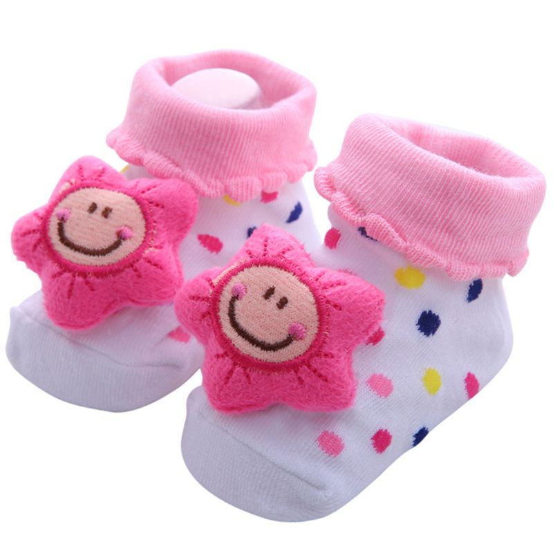 Đôi vớ cotton chống trượt họa tiết hoạt hình 3D dễ thương cho bé từ 0-12 tháng tuổi