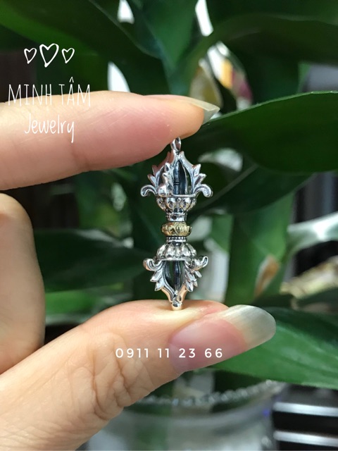 Mặt dây chuyền chuỳ kim cang khắc chú bạc Thái S925-Minh Tâm Jewelry
