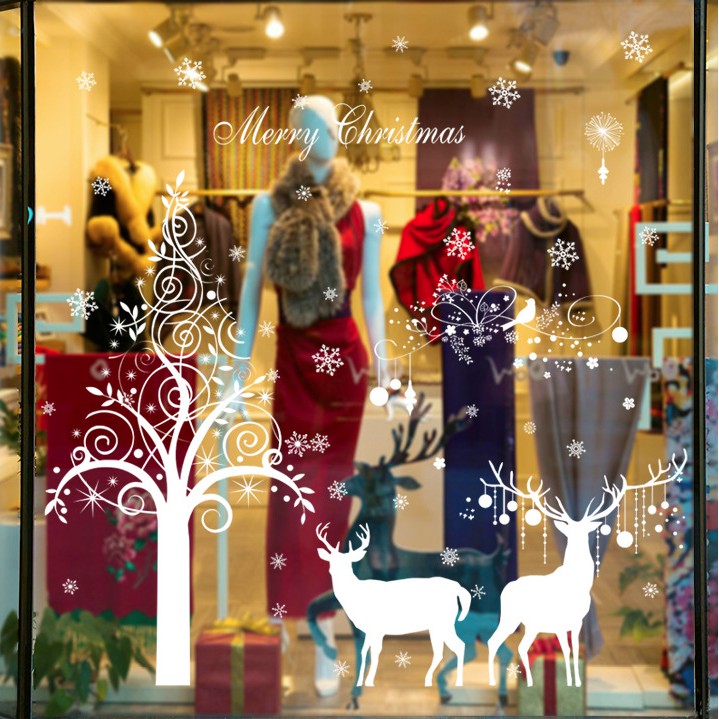 Decal dán tường cây và tuần lộc trắng [SALE SỐC] - Tranh dán tường trang trí noel cây và tuần lộc trắng