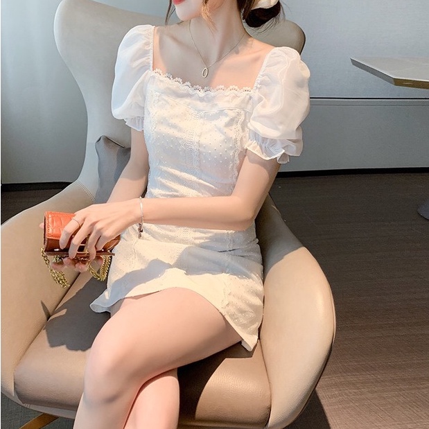 Váy Trắng Tiểu Thư Sang Chảnh KASPA Đầm Dự Tiệc Sang Trọng Ôm Body Tay Bồng Cổ Vuông Cực Tôn Dáng Phong Cách Hàn V27
