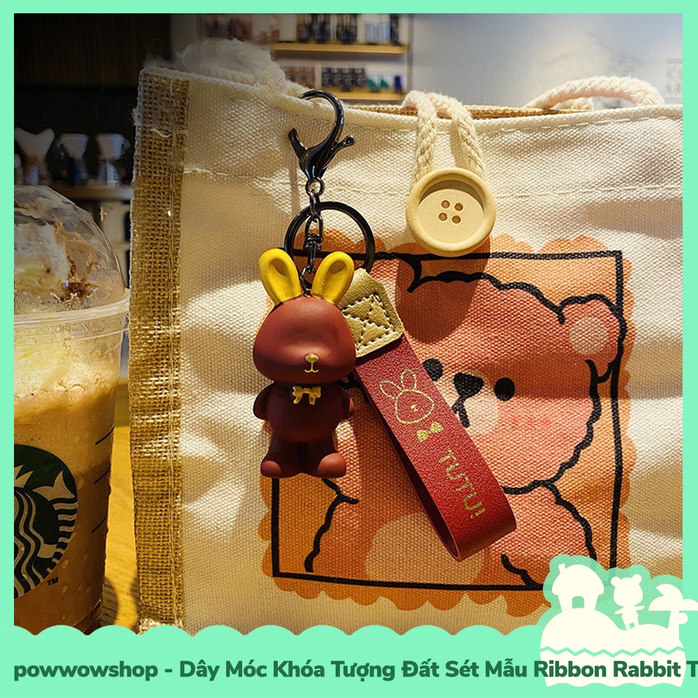 [Sẵn VN - Hỏa Tốc] Dây Móc Khóa Tượng Đất Sét Mẫu Ribbon Rabbit Thỏ Đeo Nơ