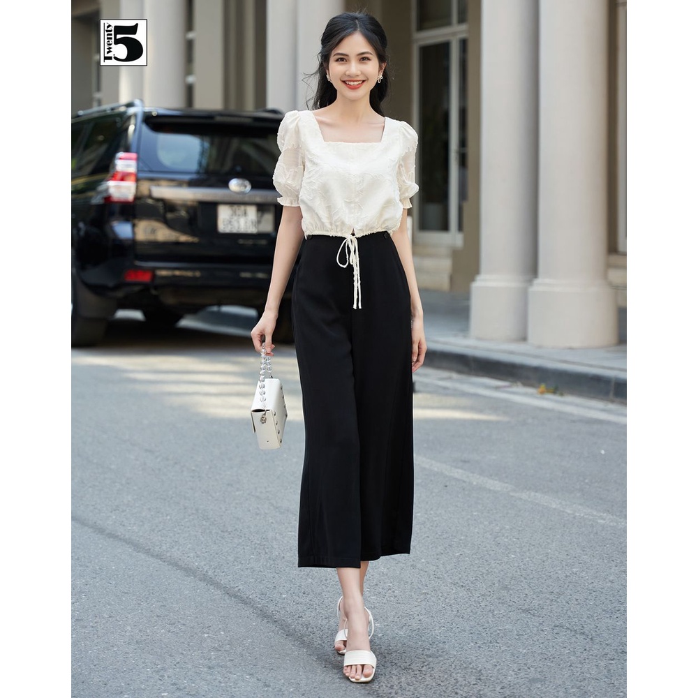 Quần suông nữ dáng lửng cạp cao đính 2 cúc miệng túi Twentyfive N634