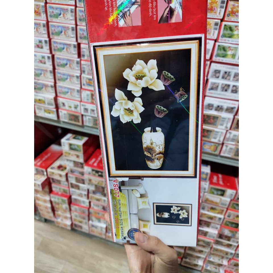 Tranh Đính Đá 5D Hoa Sen Trắng (45x64cm) -chưa đính đá