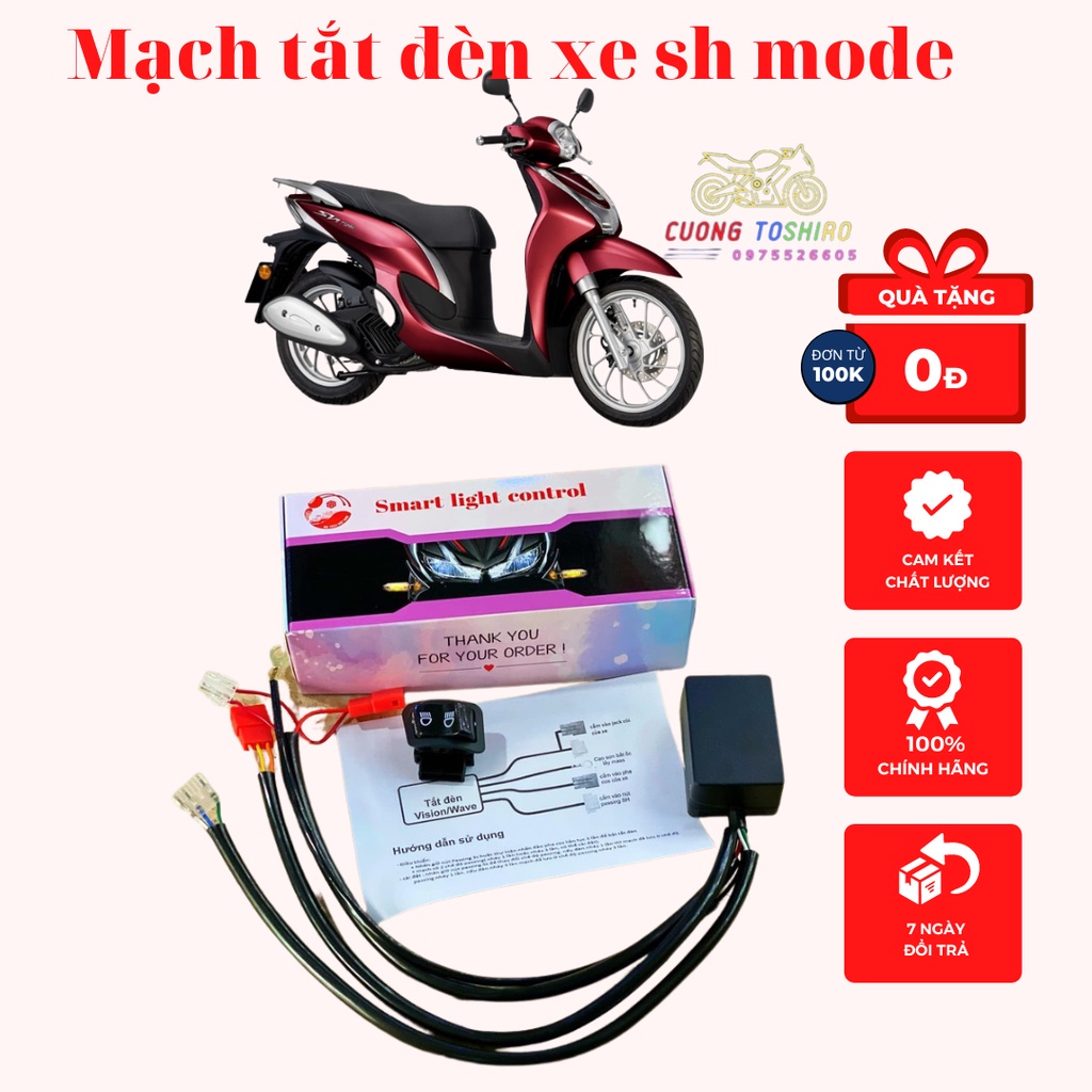 Bộ mạch tắt mở đèn kèm công tắc passing cho xe Sh mode full Giắc Cắm bảo hành 1 năm