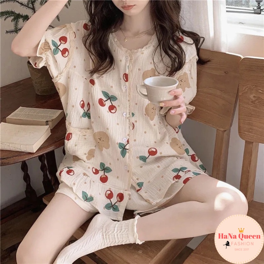 Bộ đồ pijama hoạ tiết hoa lá cực xinh