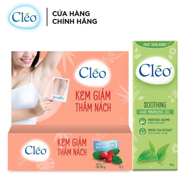 Bộ đôi Kem Giảm Thâm nách Cléo 35g và Gel dưỡng da sau tẩy lông dưỡng ẩm và làm dịu da 50g