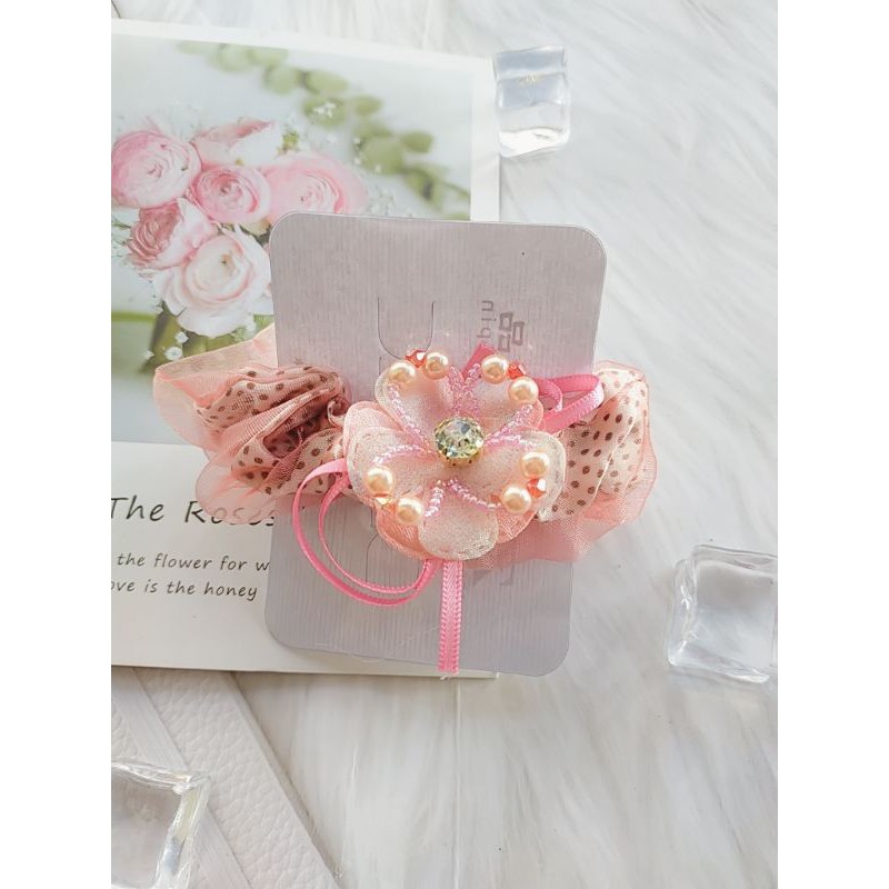 Cột tóc nữ Scrunchie vải voan hoa đính đá nữ tính