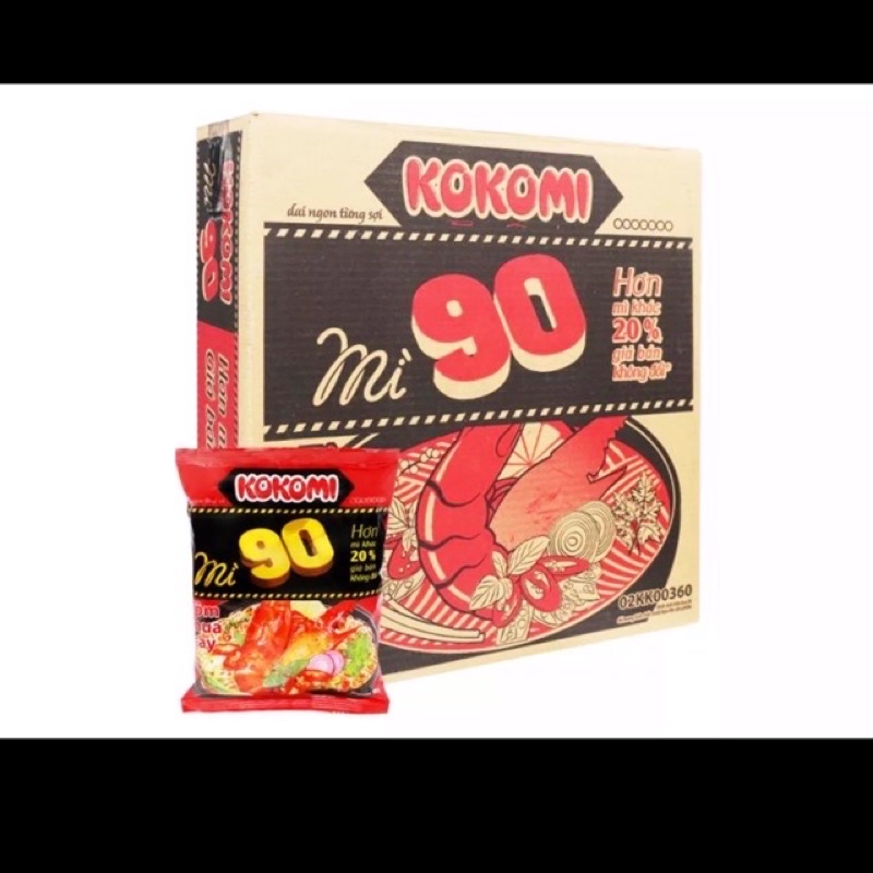 Thùng 30 Gói Mì Tôm Kokomi 90 Tôm Chua Cay/ Sườn Cay Hành Phi x 90g