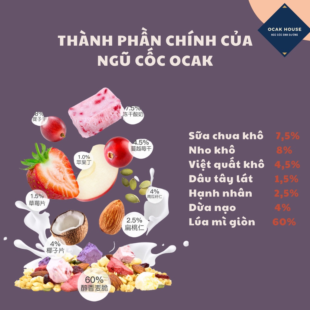 Ngũ cốc giảm cân viên sữa chua hoa quả Ocak/Ngũ cốc ăn kiêng với granola siêu hạt cùng hoa quả dinh dưỡng OCAK HOUSE