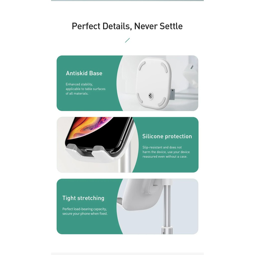 Giá đỡ điện thoại và máy tính bảng 7inch có thể kéo dài hợp kim tích hợp kẹp dây sạc CHÍNH HÃNG BASEUS