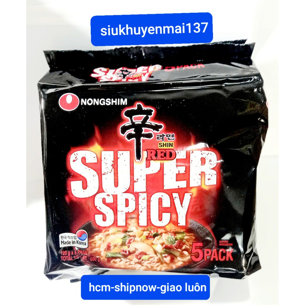 set 5 mì siêu cay shin super spicy 120g hàn quốc ( dạng nước)hsd:3.2022