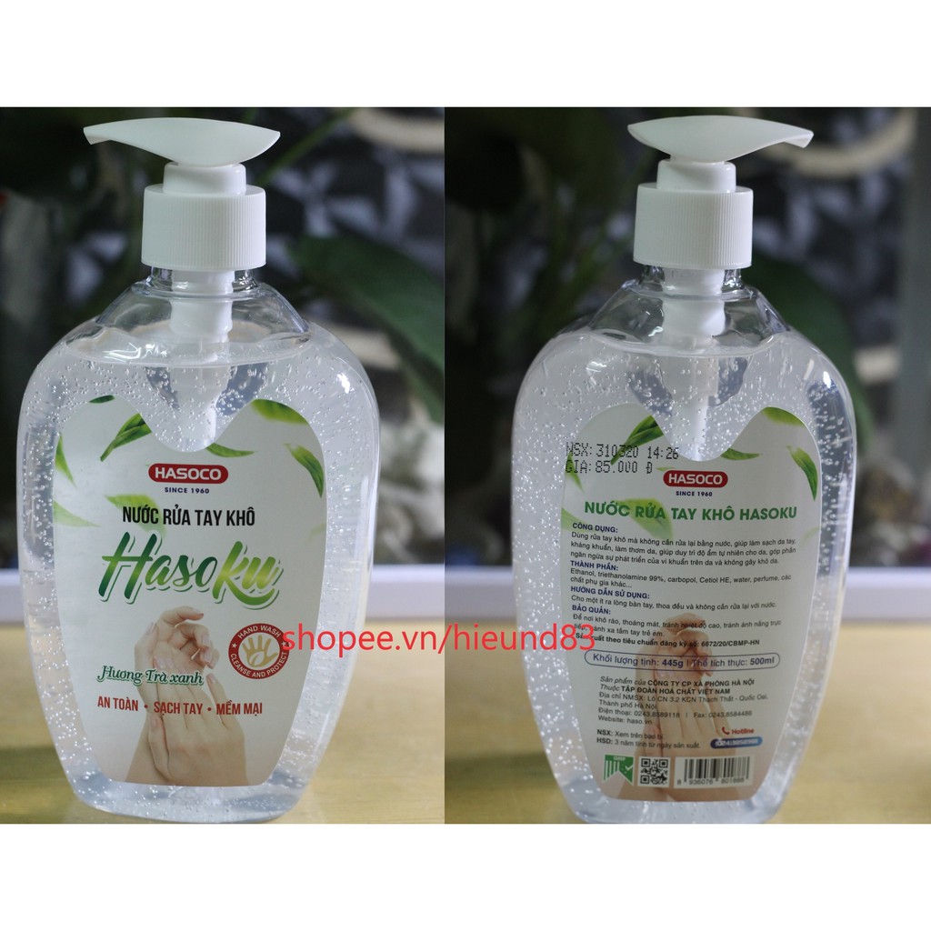 [Flash Sale] Hand Sanitizer Gel nước rửa tay khô diệt khuẩn Hasoco Hasoku Kazoku 500ml VÒI XỊT-Nhà máy xà phòng Hà Nội