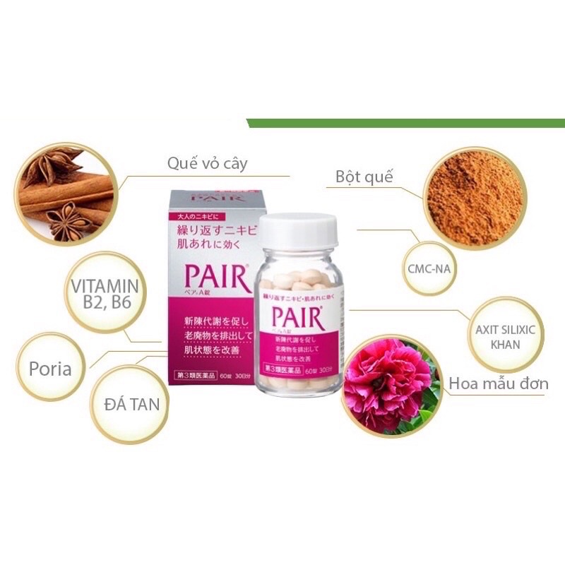 Viên uống Pair A giảm mụn bọc, mụn viêm, mụn trứng cá, mụn nội tiết Nhật Bản