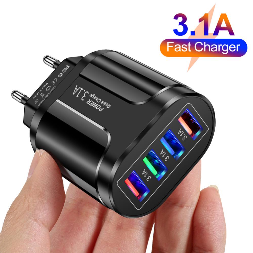 Đầu Sạc Nhanh DIGIFOUNDER 3.1A 4 Cổng Usb Cho iPhone 13 12 11 X Pro Max Huawei P40 Xiaomi US/US/UK D1X7 Bộ sạc dự phòng