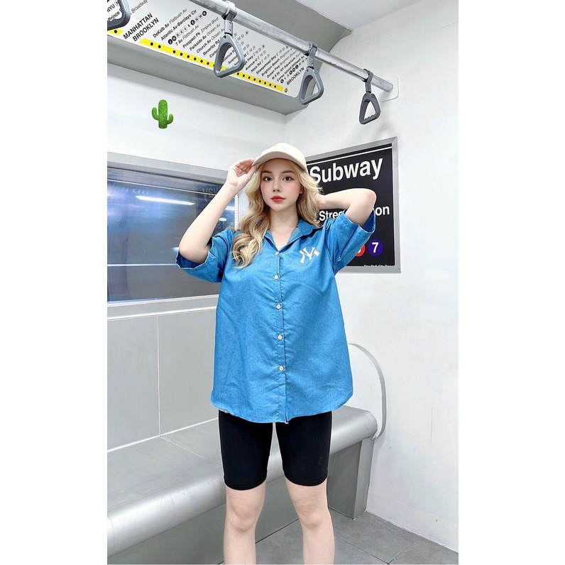 áo sơ mi form rộng tay ngắn chữ n y lưng cá tính p