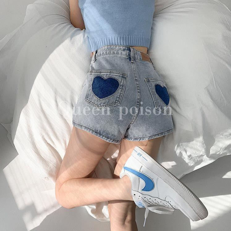 Quần short jean denim lưng cao phong cách Hàn Quốc thời trang cho nữ