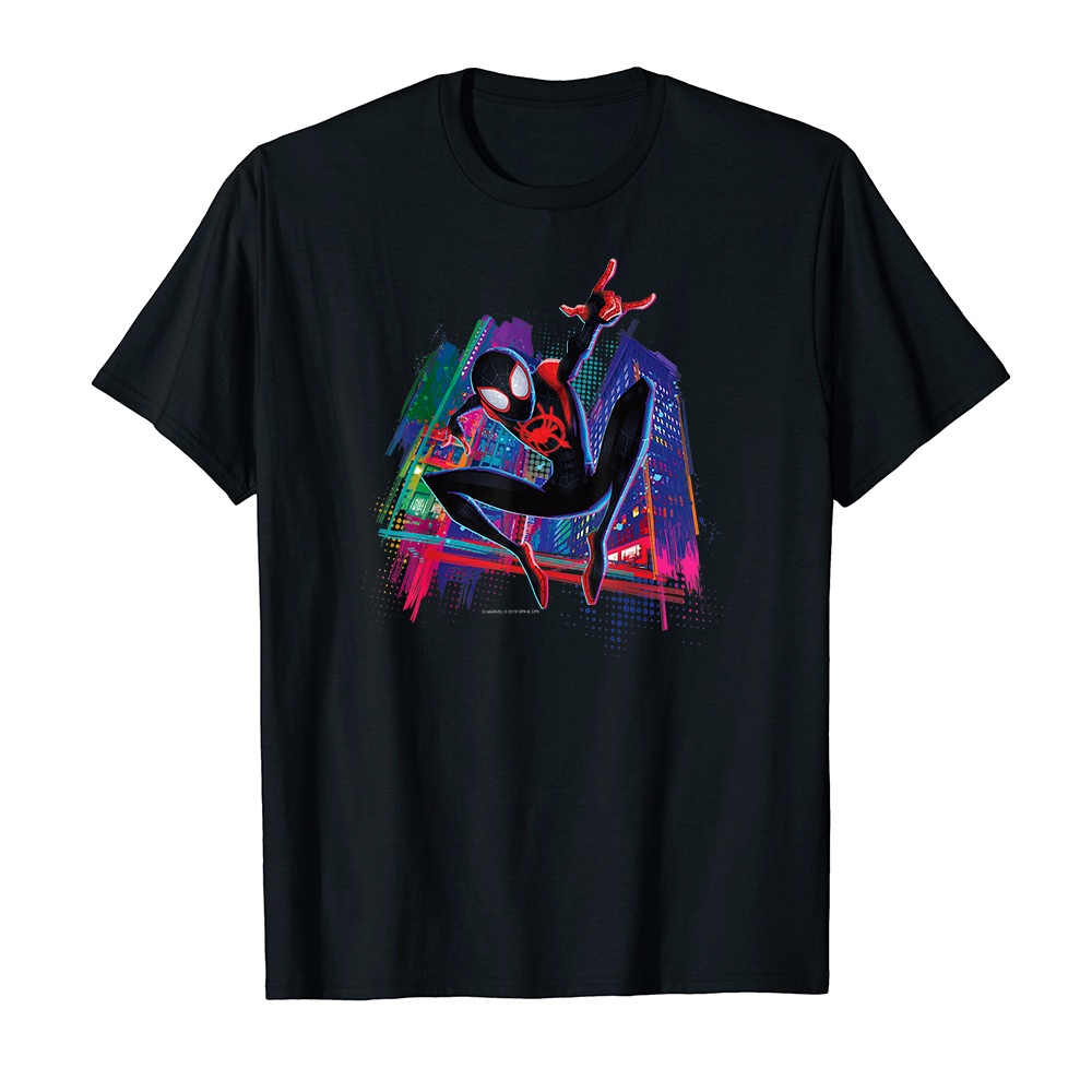 Áo thun cotton unisex HTFashion in hình Marvel Spider-Man Miles Morales Graffiti City-9242