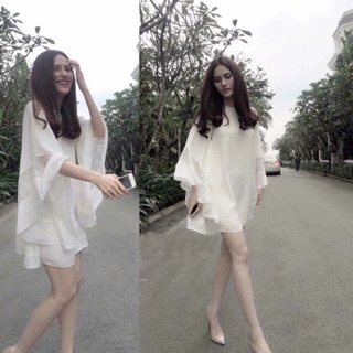 [có ảnh thật] Đầm voan phối ren tay loe