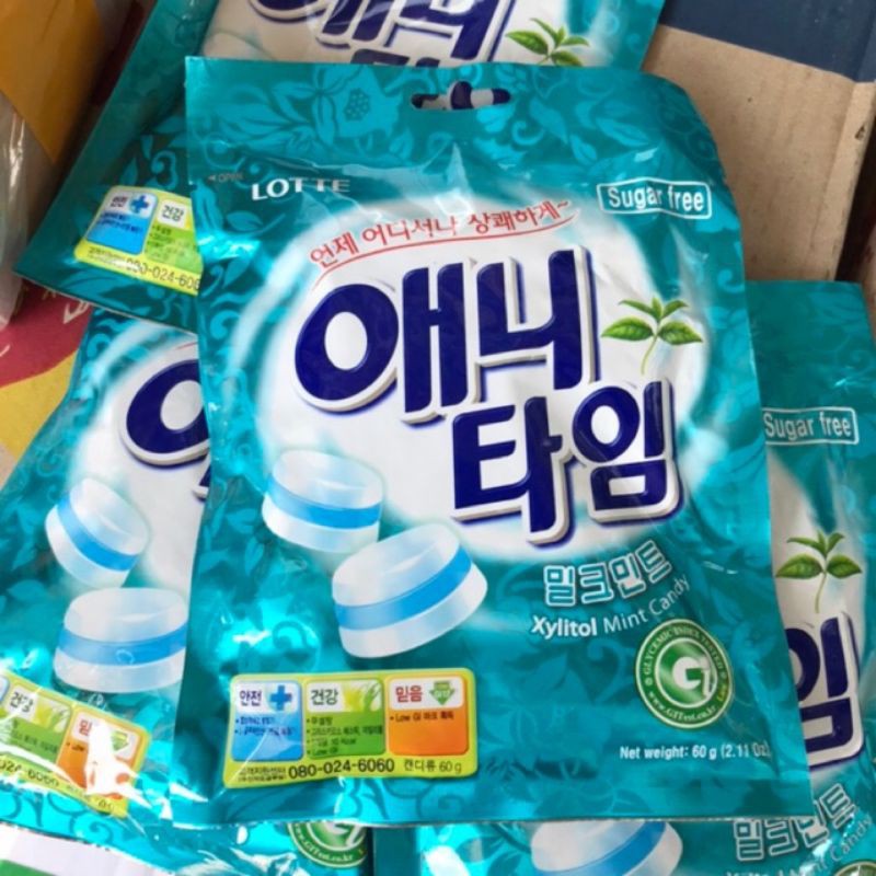 Kẹo hàn Quốc anytime Lotte bạc hà 60g