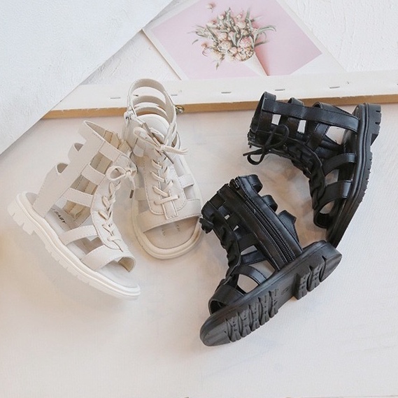 ￼Giày Sandal chiến binh bé gái - Sandal bé gái cao cổ đế chống vấp chất da siêu mềm A451