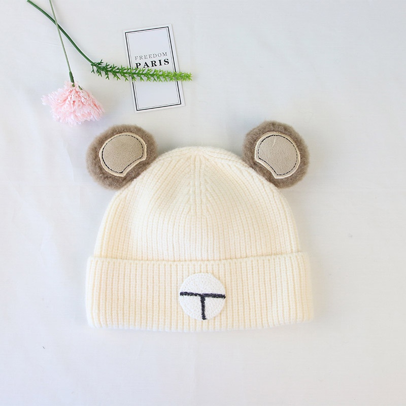 Mũ Len Beanie Đính Tai Gấu Dễ Thương Cho Bé
