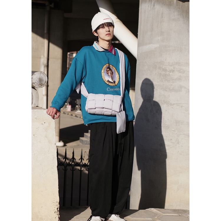 Túi xách nam đeo chéo thời trang giỏ trần bông màu sắc cặp xanh lá, ghi phong cách vải mềm hottrend ullzang MINA