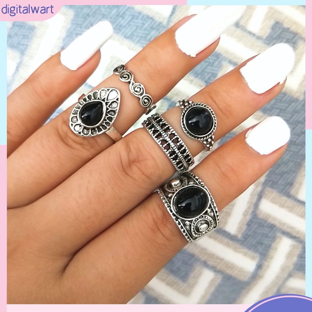 Bộ 5 Nhẫn Đeo Đốt Tay Phong Cách Vintage Xinh Xắn