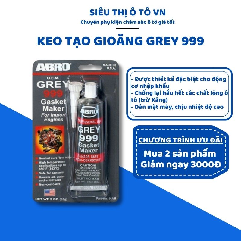 Keo Xám Tạo Gioăng, Chịu Nhiệt Độ Cao ABRO GREY 999 🔥 Freeship 🔥 Keo Dán Đa Năng Dán Mặt Máy Màu Xám 85gram - STOTVN