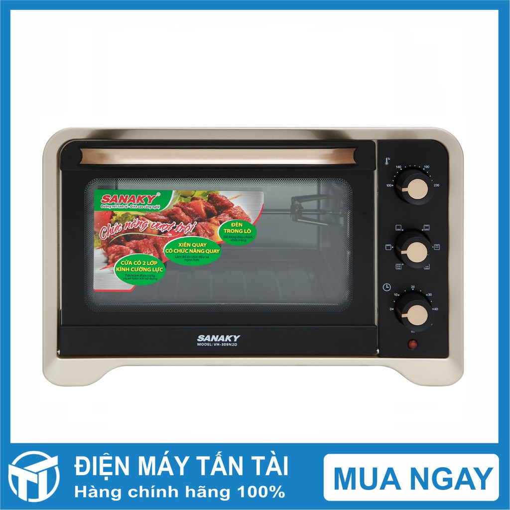 LÒ NƯỚNG SANAKY VH309N2D ,Dung tích: 30 lít  ,Công suất: 1600 W ,Nướng gà nguyên con 2 kg trở xuống,Đèn trong khoang