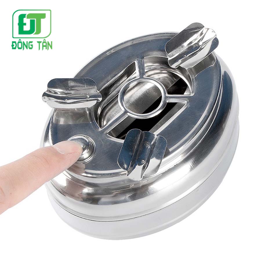 Gạt Tàn Thuốc Inox ĐÔNG TÂN Cao Cấp Có Nút Đóng Mở Cứng Cáp Chịu Va Đập