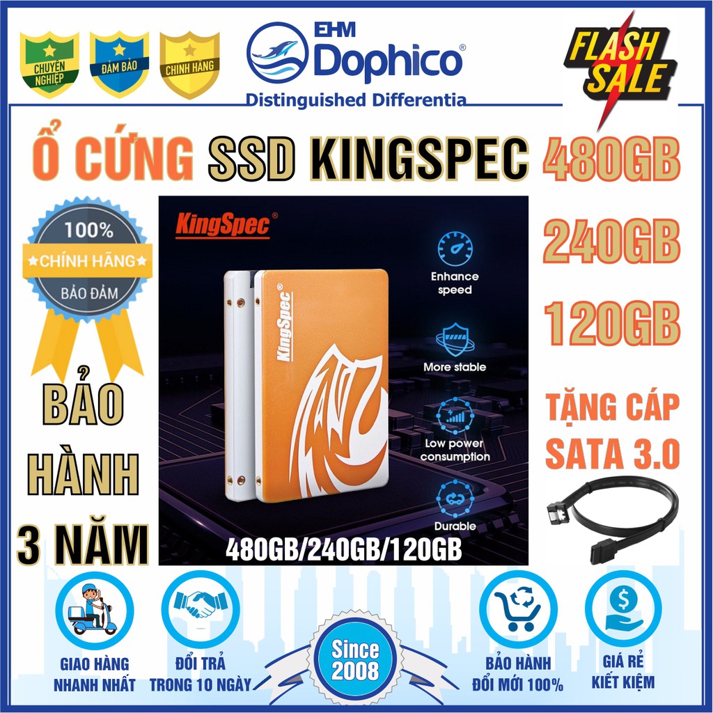 Ổ cứng SSD KingSpec 480GB/240GB/120GB – CHÍNH HÃNG – Bảo hành 3 năm – Tặng cáp dữ liệu Sata 3.0 – SS