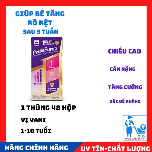 Thùng 48 hộp Sữa bột pha sẵn Abbott Pediasure ít ngọt hương vani 110ml - tăng cân, chiều cao, sức đề kháng