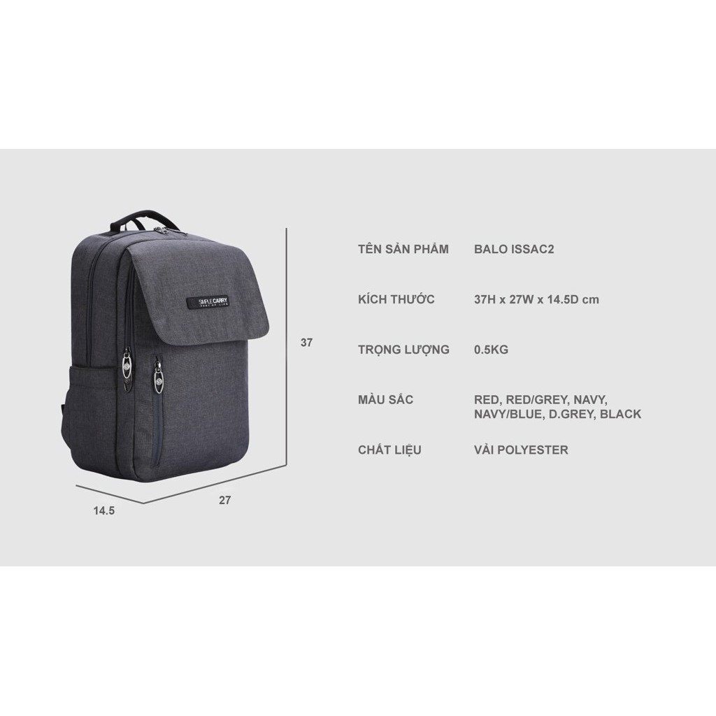 Balo laptop siêu nhẹ chống nước simple cary Issac 2