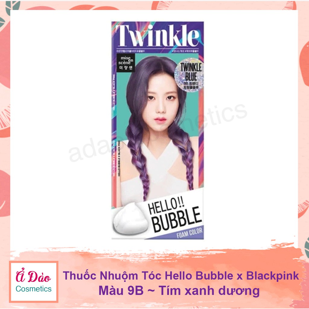 Thuốc nhuộm tóc Mise En Scence màu tím xanh dương Twinkle Blue Hello Bubble | Thuốc Nhuộm Tóc Tại Nhà Dạng Bọt 9B