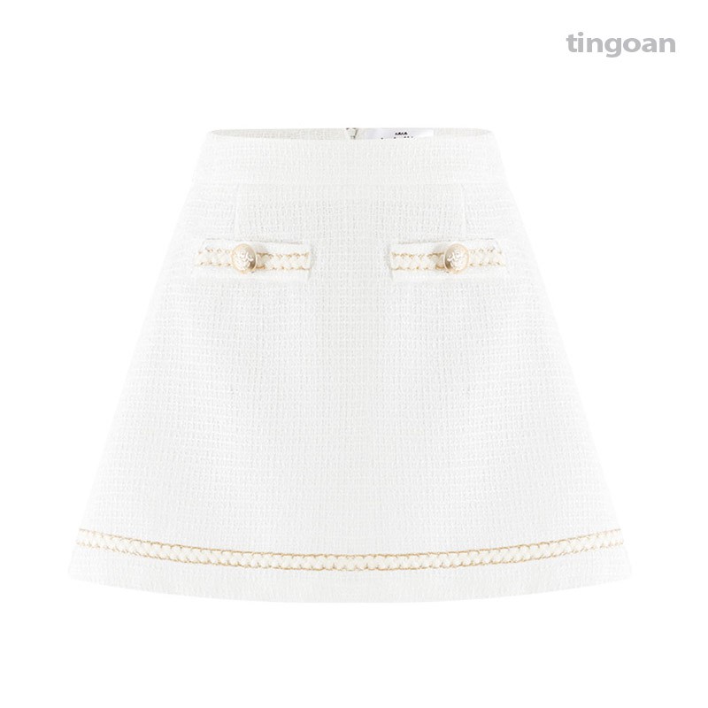 TINGOAN® - Chân váy cạp lưng cao bện dây tweed trắng tingoan FAIRY GLAM SKIRT/WH