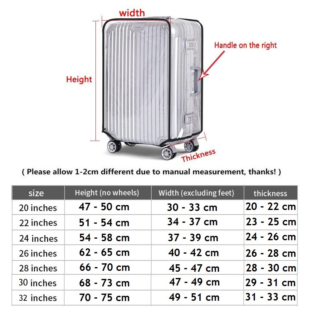 Túi bọc bảo vệ vali màu trong suốt 20/22/24/26/28/30/32 Inch