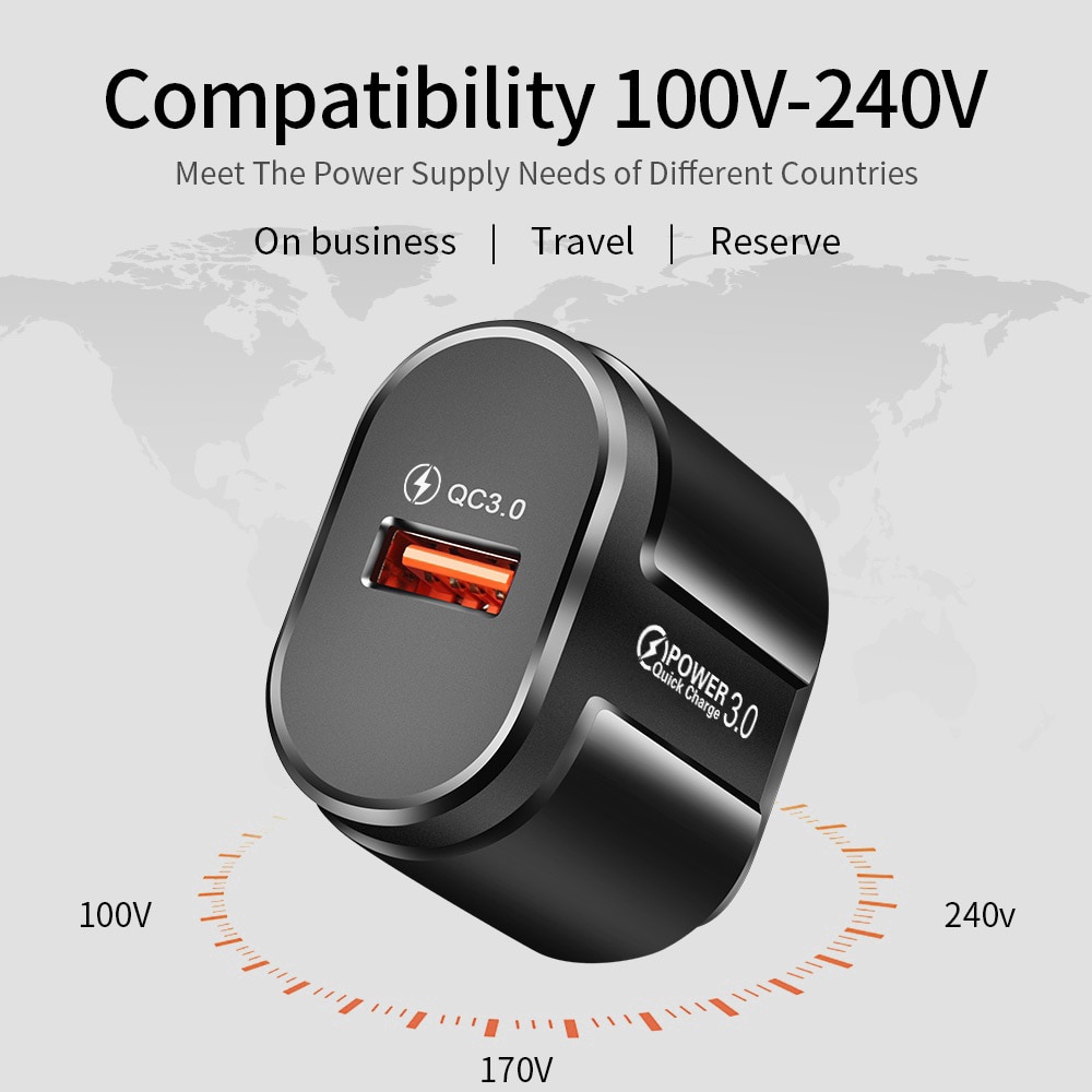 Cốc Sạc Nhanh 3A 3.0 USB Phích Cắm EU Cho iPhone X MAX 7 8 QC3.0 Samsung Xiaomi
