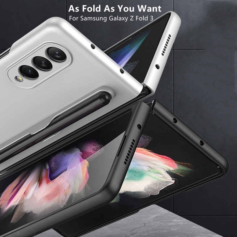 Ốp Điện Thoại Pc Cứng Siêu Mỏng Mặt Nhám Chống Sốc 1 Cái Có Ngăn Đựng Bút Cho Samsung Galaxy Z Fold 3