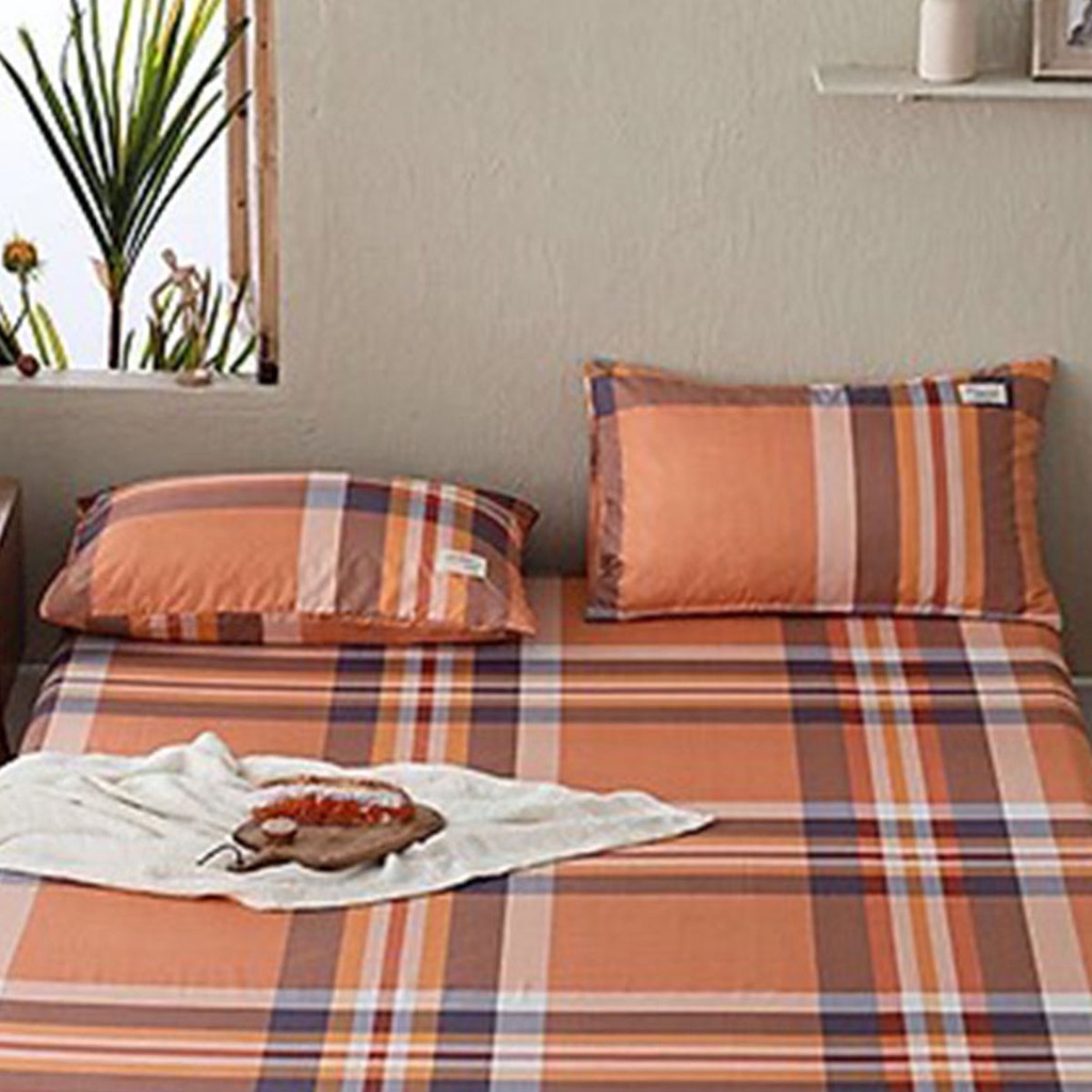 Ga Giường EMMIBEDDING STORE chất liệu TC , mẫu kẻ cam đất  miễn phí bo chun và làm ga phủ theo yêu cầu