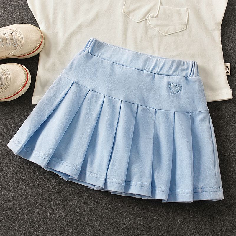 Đặc Biệt Mới ~ Chân Váy Culottes Xếp Ly Thêu Hình Trái Tim Quần An Toàn Mỏng Cỡ Lớn Dễ Phối Đồ Cho Bé Gái