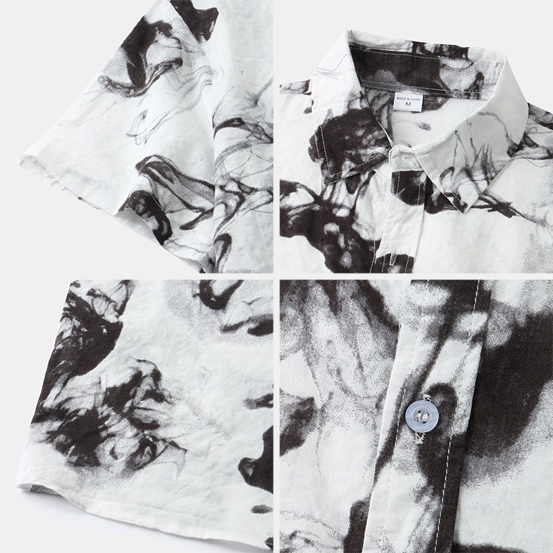 Áo Sơ Mi Tay Ngắn Dáng Rộng In Họa Tiết Màu Mực Độc Đáo Thời Trang Cho Nam