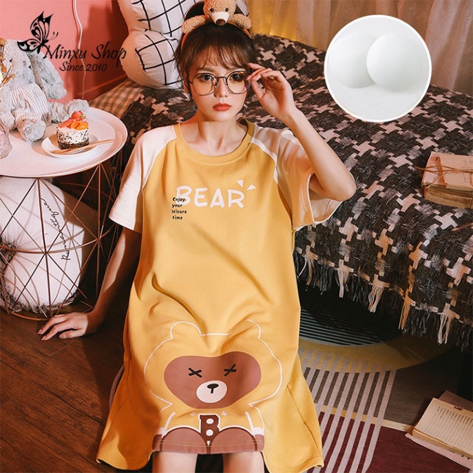 Váy Ngủ, Váy Mặc Nhà Có Đệm Ngực Họa Tiết Đáng Yêu, Chất Mềm Mịn VQ