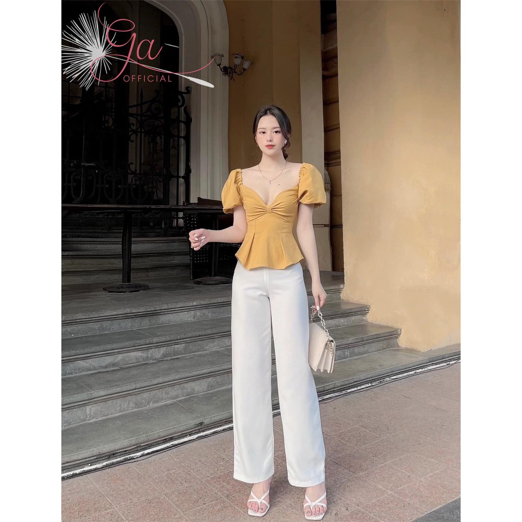Áo vàng thiết kế tay bồng cổ vuông khoét ngực Full Size | YELLOW TOP - G.A OFFICIAL