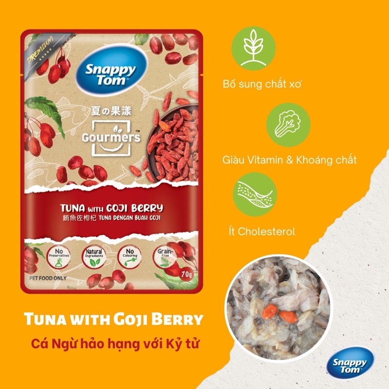 Pate Snappy Tom Túi 70g Hương Trái Cây 8 Vị Cho Mèo Sành Ăn